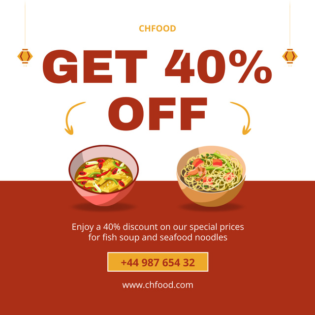 Promotional Offer Discounts on Chinese Food Instagramデザインテンプレート