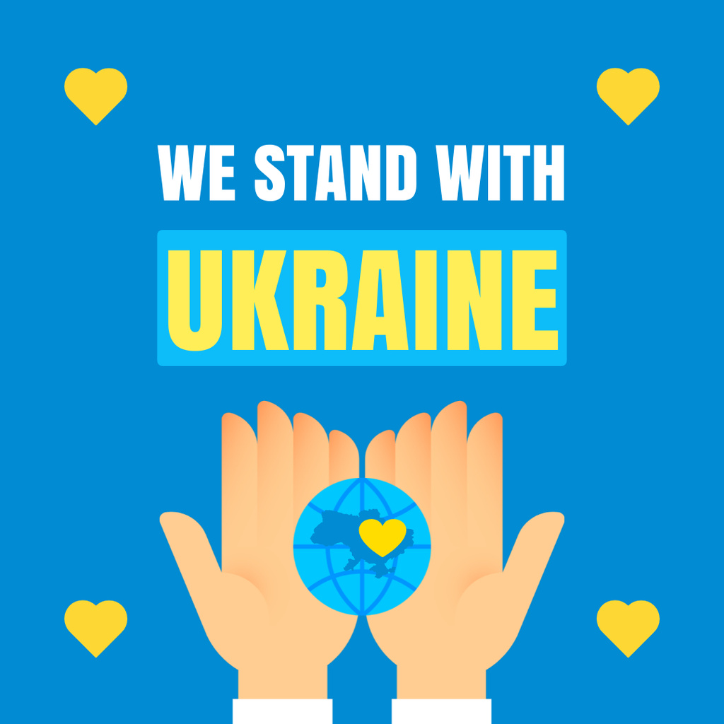 Appeal to Stand with Ukraine With Hearts And Globe Instagram Tasarım Şablonu