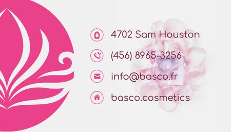 Designvorlage Kosmetik-Anzeige mit rosa Blütenblättern für Business Card US