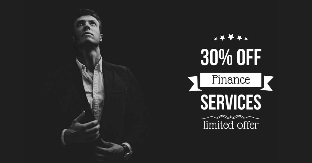 Finance Services Discount Offer with Businessman Facebook AD – шаблон для дизайну