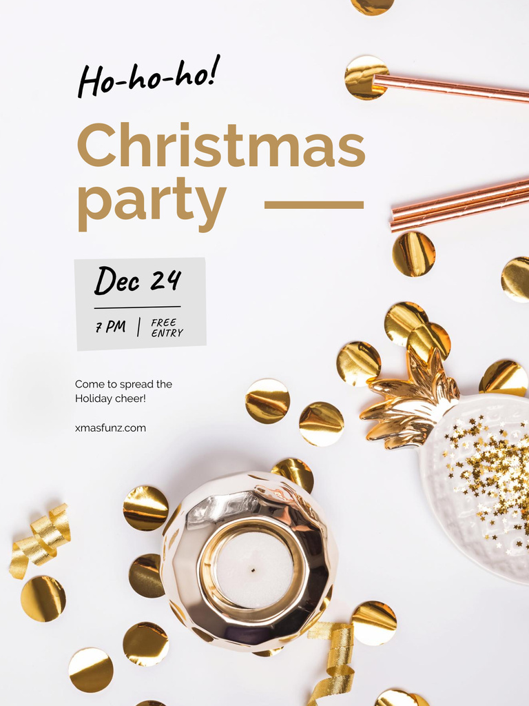 Extravagant Christmas Party Announcement with Golden Decorations Poster US Design Template