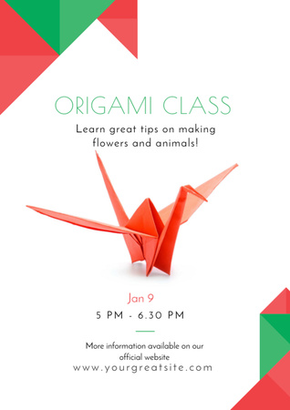 Origami Classes Invitation Paper Bird in Red Flyer A4 Design Template