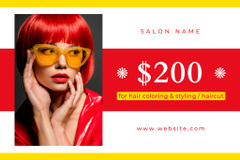 Beauty Salon Services with Woman with Bright Red Hairstyle