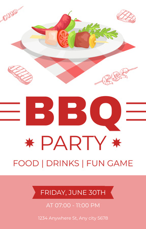 Outdoor BBQ Party Ad on Red Invitation 4.6x7.2in Design Template