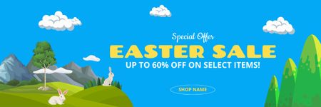 Easter Offer with Green Spring Lawns and Rabbits Twitter Design Template