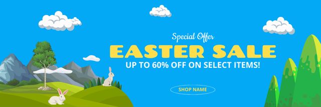 Easter Offer with Green Spring Lawns and Rabbits Twitterデザインテンプレート