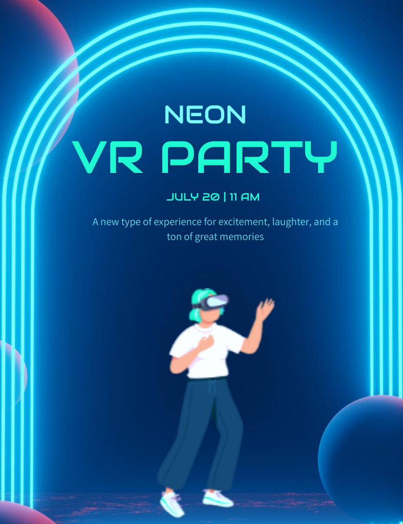 Neon Virtual Party Invitation 13.9x10.7cm Šablona návrhu