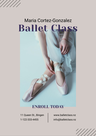 Dance Class Ad with Ballet Pointe Shoes Flyer A4 Design Template