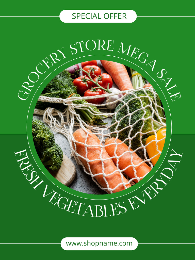 Template di design Grocery Store Sale Offer With Vegetables In Net Bag Poster US