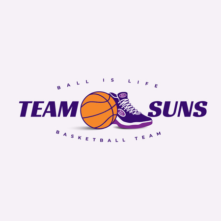 Basketball Sport Team Emblem With Ball And Shoe Logo Design Template