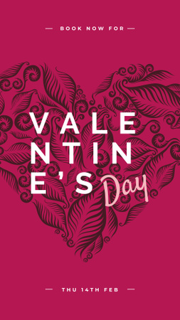 Plantilla de diseño de Ilustración decorativa del corazón de San Valentín con hojas Instagram Story 