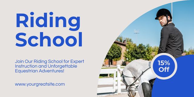 Unforgettable Lessons at Horse Riding School Twitter Design Template