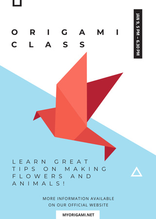 Designvorlage Origami Classes Invitation Paper Bird in Red für Flayer