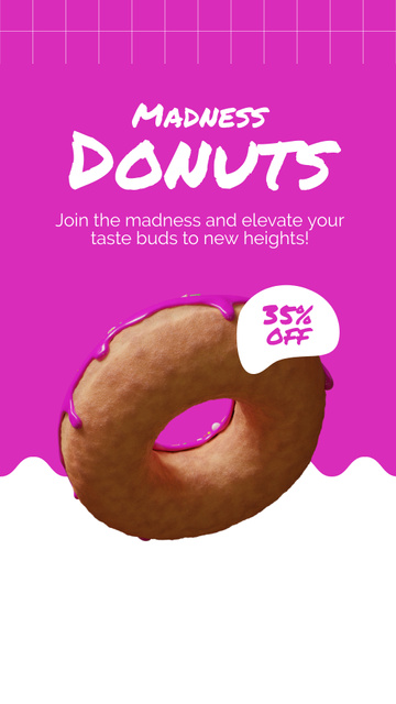 Modèle de visuel Huge Discount on Delicious Donuts with Pink Glaze and Topping - Instagram Video Story