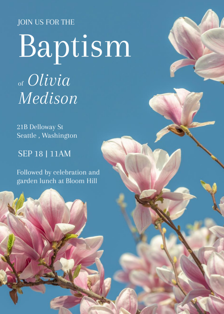 Baptism Ceremony Announcement with Blooming Twigs Invitation Modelo de Design