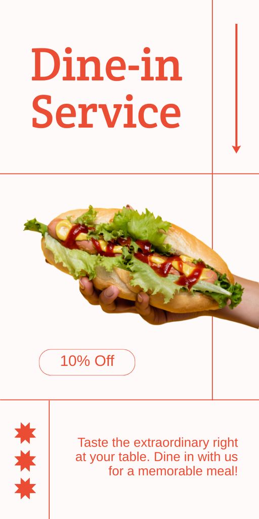 Designvorlage Fast Casual Restaurant Services with Hot Dog in Hand für Graphic
