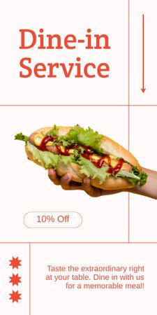 Fast Casual Restaurant Services with Hot Dog in Hand Graphic Design Template