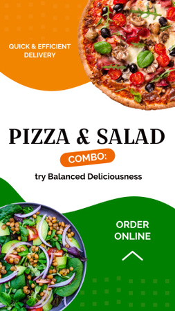 Modèle de visuel Délicieuse pizza et salade Commandez en ligne avec livraison - Instagram Video Story