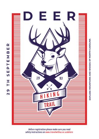 Hiking Trail Ad Deer Icon in Red Flayer Design Template