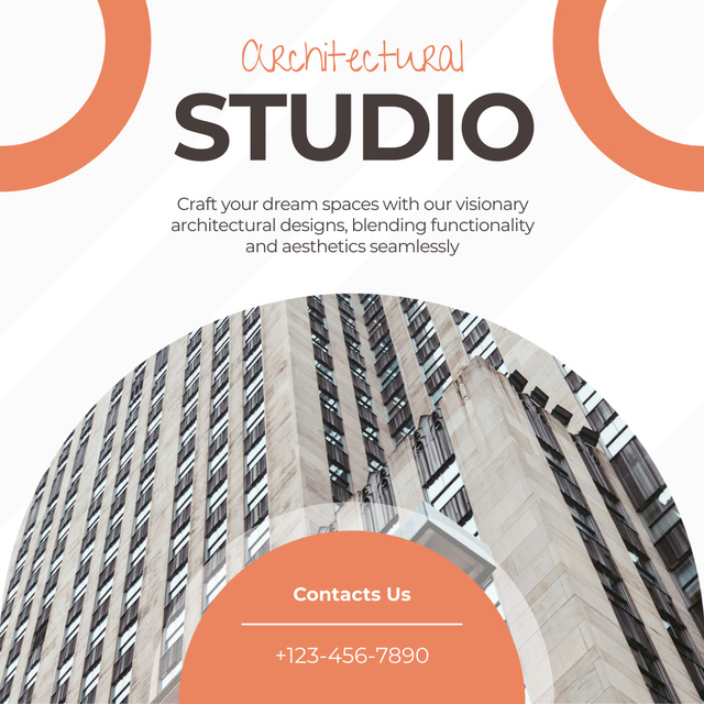Architectural Studio Ad with Big City Building LinkedIn postデザインテンプレート