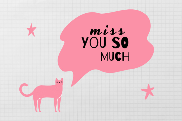 I Miss You So Much Message with Pink Cat Postcard 4x6in Šablona návrhu