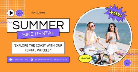 Bicicletas para alugar para passeios de verão Facebook AD Modelo de Design
