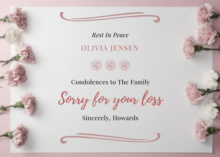 Ontwerpsjabloon van Postcard 5x7in van Het spijt ons voor uw verlies met roze bloemen