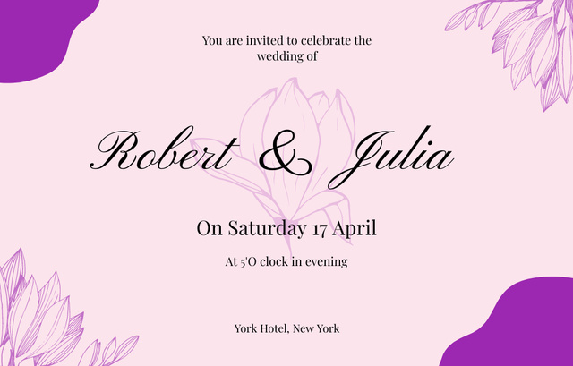 Wedding Celebration Announcement on Elegant Purple Invitation 4.6x7.2in Horizontal – шаблон для дизайна