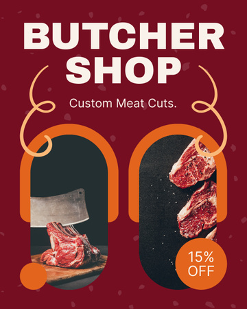 Custom Meat Cuts in Butcher Shop Instagram Post Vertical Modelo de Design