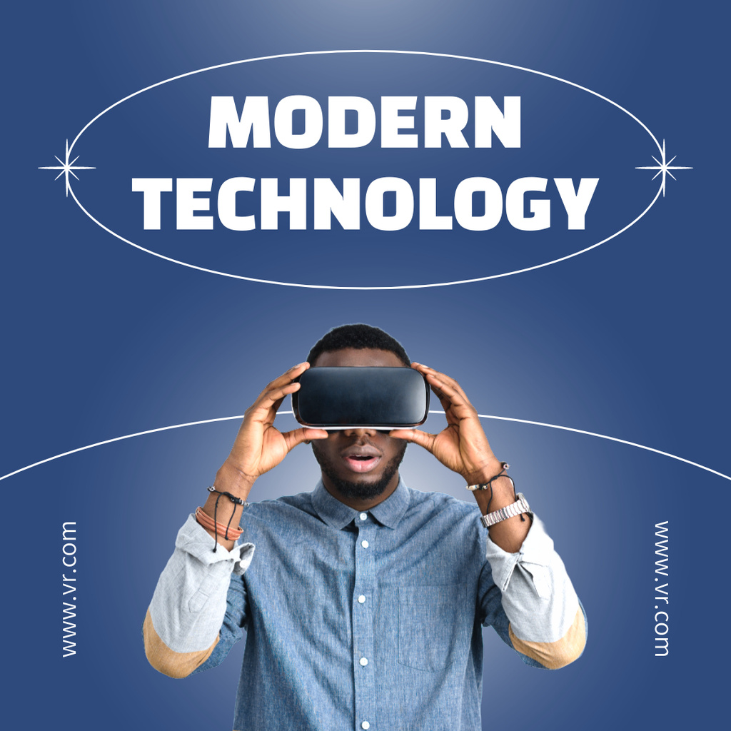 Designvorlage African American Man Wearing VR Glasses für Instagram