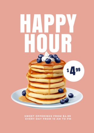 Sweet Pancakes with blueberries Flyer A5 Design Template