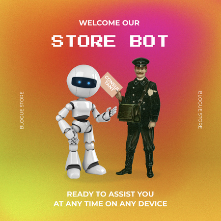 ilustração engraçada do robô moderno e do carteiro Instagram Modelo de Design
