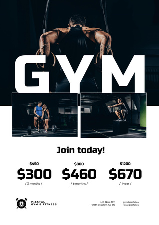 Gym Offer with People doing Workout Poster Design Template