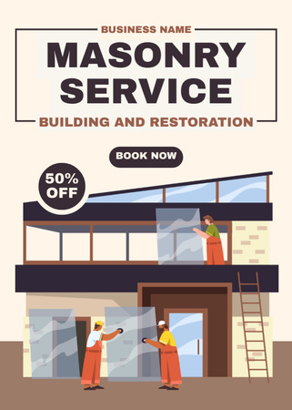 Template di design Masonry Services Offer on Cartoon Illustration Flayer