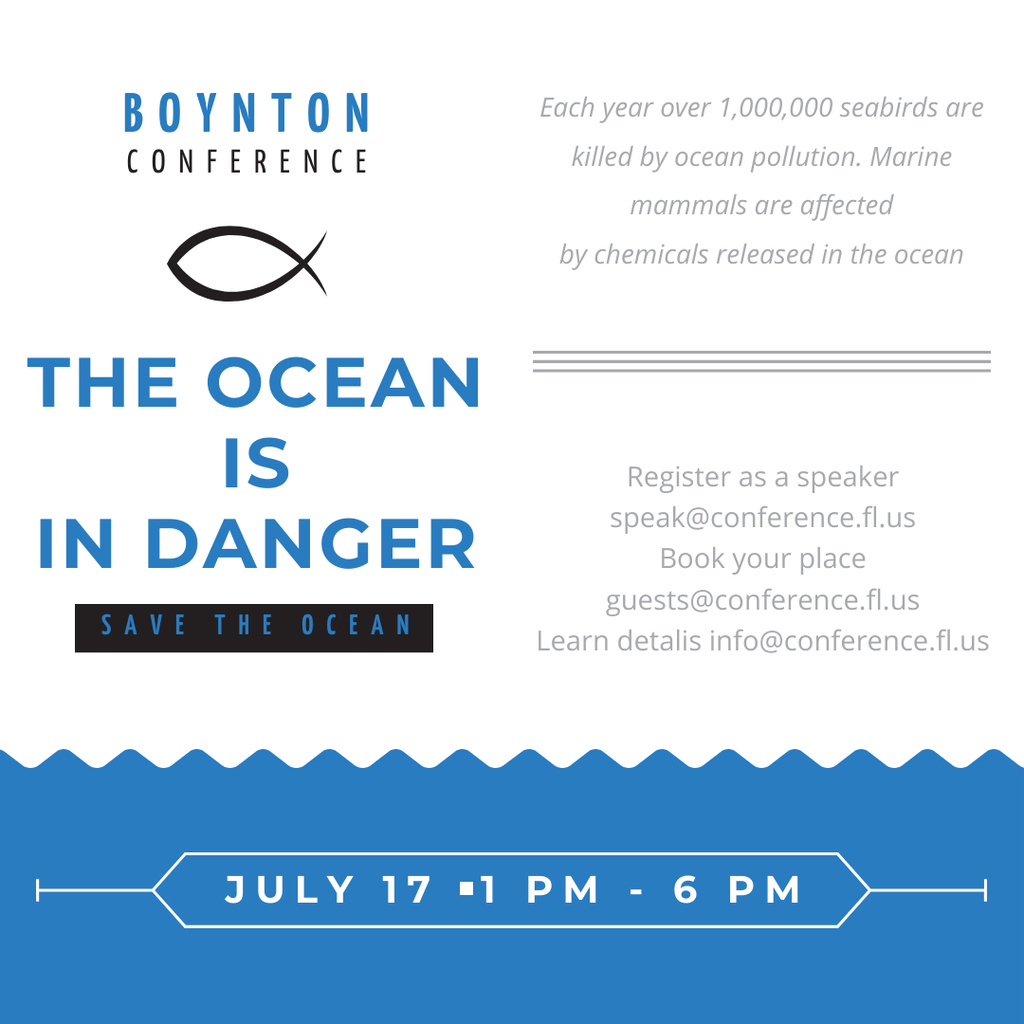 Boynton conference Ocean is in danger Instagram Šablona návrhu