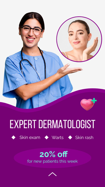 Expert Dermatologist Services With Skin Exam And Discount Instagram Video Story Πρότυπο σχεδίασης