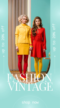 Vintage Fashion Sale Ad with Women in Yellow and Red Outfit Instagram Story Design Template