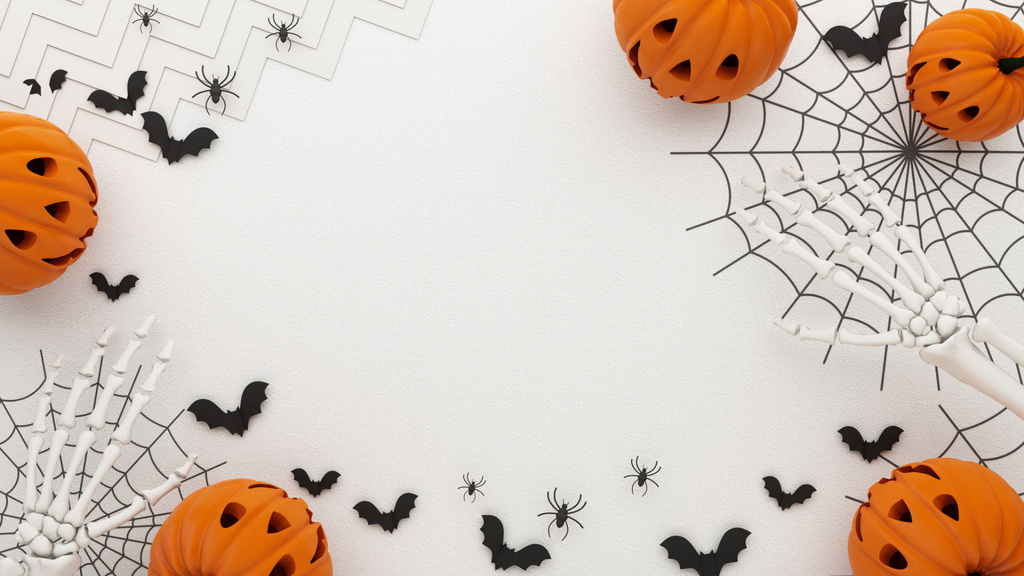 Creepy Halloween Symbols With Spiderweb Zoom Background tervezősablon