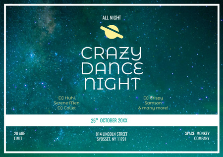 Non-stop Party Dance Night with Starry Sky Flyer A5 Horizontal Šablona návrhu