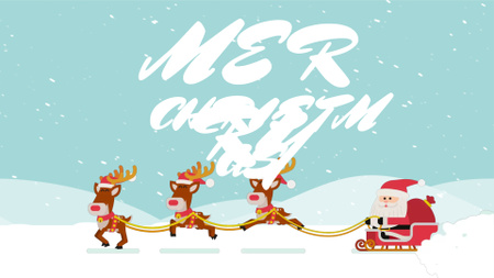 Plantilla de diseño de Saludos de Navidad y Papá Noel montando en trineo con ciervos Full HD video 