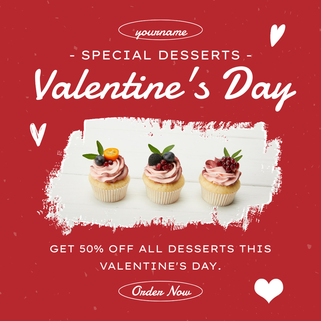Discount on Special Desserts for Valentine's Day on Red Instagram AD Πρότυπο σχεδίασης