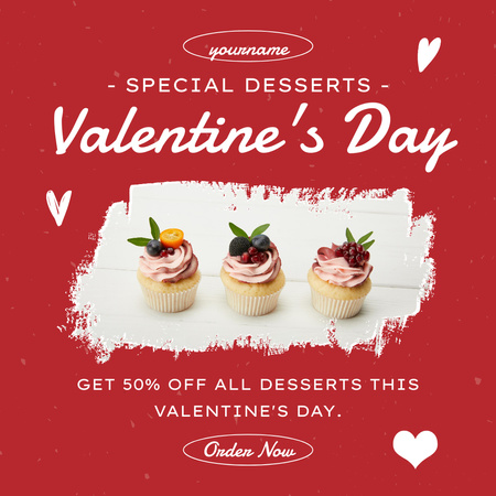Discount on Special Desserts for Valentine's Day on Red Instagram AD Design Template