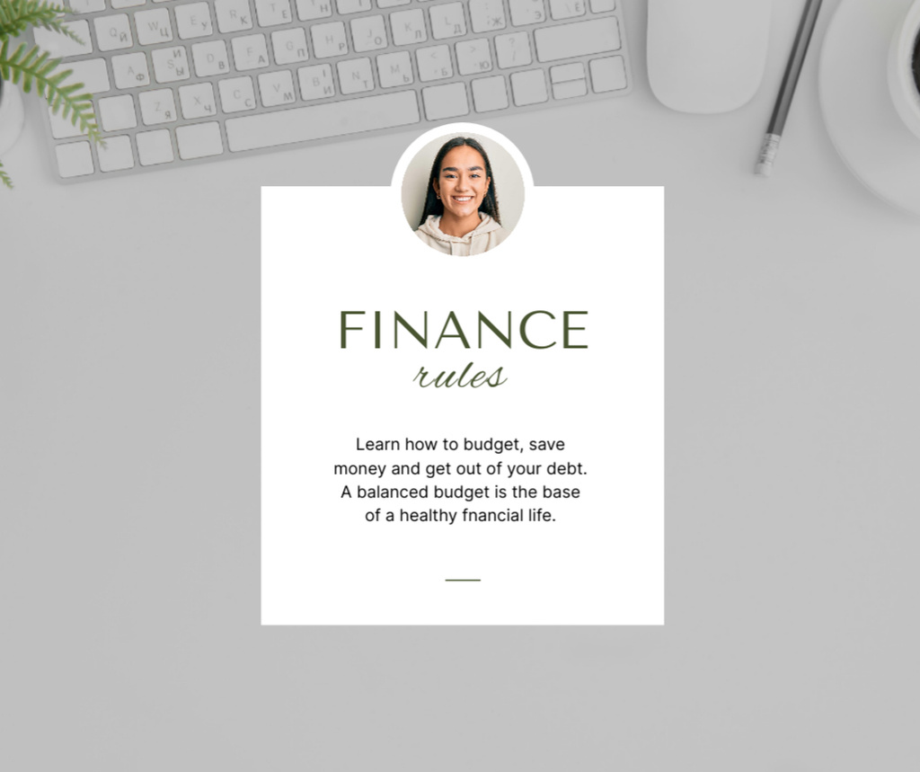 Template di design Smiling Woman for Finance Rules Facebook