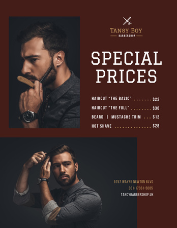 Barbershop Ad with Stylish Bearded Man Poster 8.5x11in Design Template