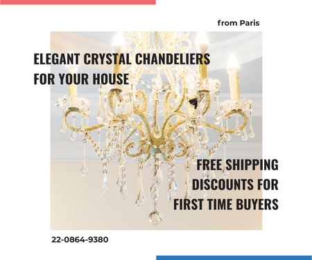 Ontwerpsjabloon van Large Rectangle van Elegant Crystal Chandelier Ad in White