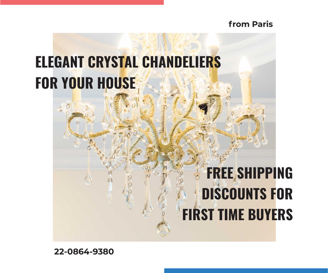 Plantilla de diseño de Free Shipping Elegant Chandeliers Sale Announcement Large Rectangle 
