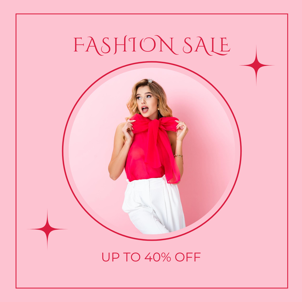 Fashion Sale Ad with Lady in Red Blouse Instagram Modelo de Design