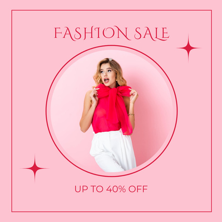 Fashion Sale Ad with Lady in Red Blouse Instagram tervezősablon