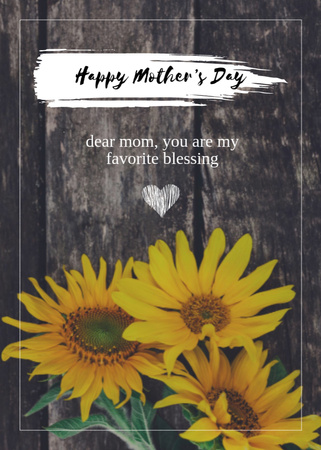 Happy Mother's Day Greeting With Sunflowers Postcard 5x7in Vertical Design Template