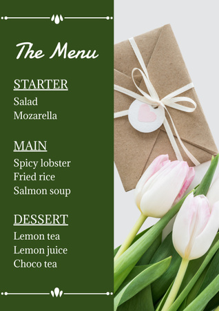 Green Wedding Dishes List with Tulips Menu Design Template